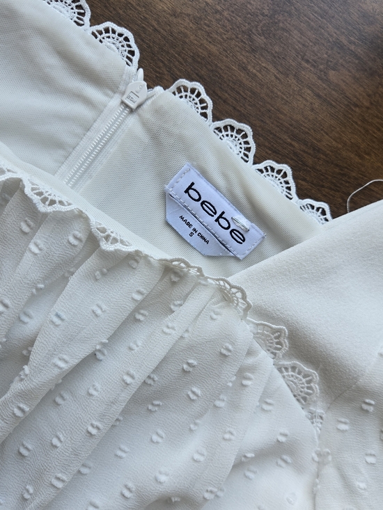 Bebe White Lace Trim Romper Small Sheer Sleeve Cottagecore Babydoll Playsuit - Picture 6 of 7